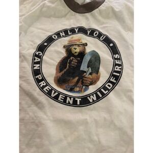 Vintage Smokey Bear Ringer Tee Bay Side Heavy Weight Mens Medium White Brown USA
